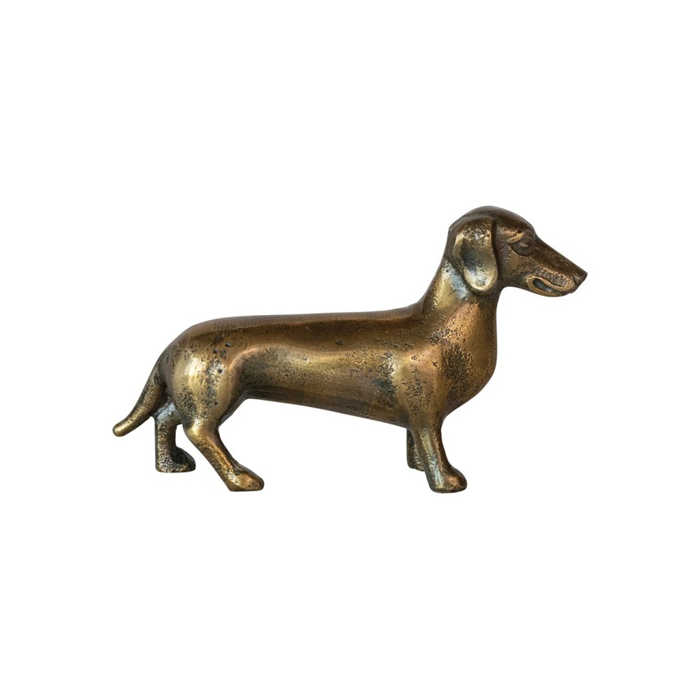 Gold Dachshund Dog Cast Aluminum Mini Statue Paperweight - Picture 2 of 3